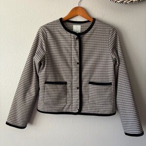 Joie Mini Check Grid Boxy Cropped Lady Jacket Blazer Taupe Black Women’s Small